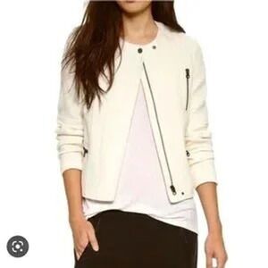 Vince Cream Wool Blend Boucle Moto Jacket Off White Size 6 RN106730
